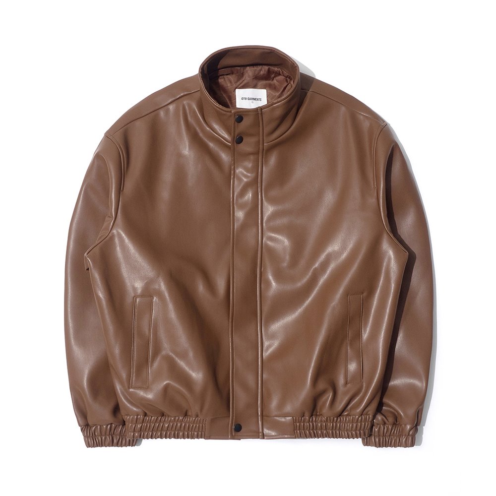 [큐티에잇] WA Vegan Leather Hidden Jacket (Brown)