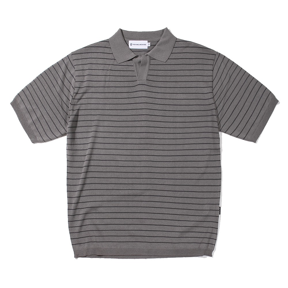 [킹아카이브]Striped Linen Half Knit-Gray